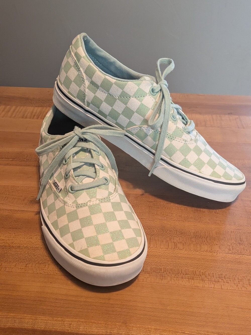 Vans Mint Green Glitter Checkerboard Authentic Canvas Sneakers Sz 9